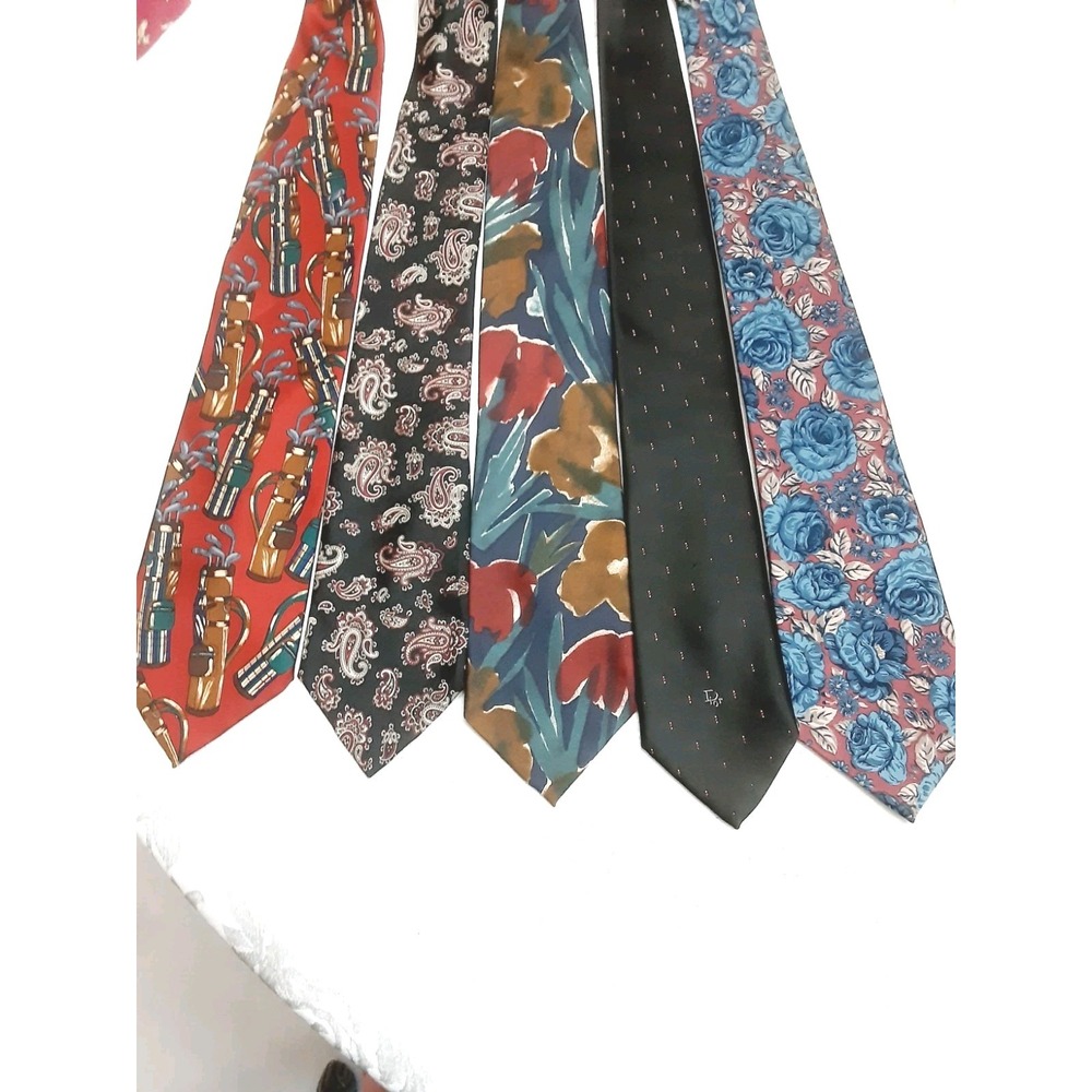 Christian Dior Mens Silk Ties Lot Of 5 USA  Golf Floral Abstract Multicolor Silk